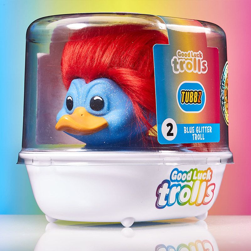 Official Trolls Glitter Blue Troll (Blue with Red Hair) TUBBZ Cosplaying Duck Collectable