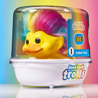 Official Trolls Rainbow Troll (Yellow with Rainbow Hair) TUBBZ Cosplaying Duck Collectable