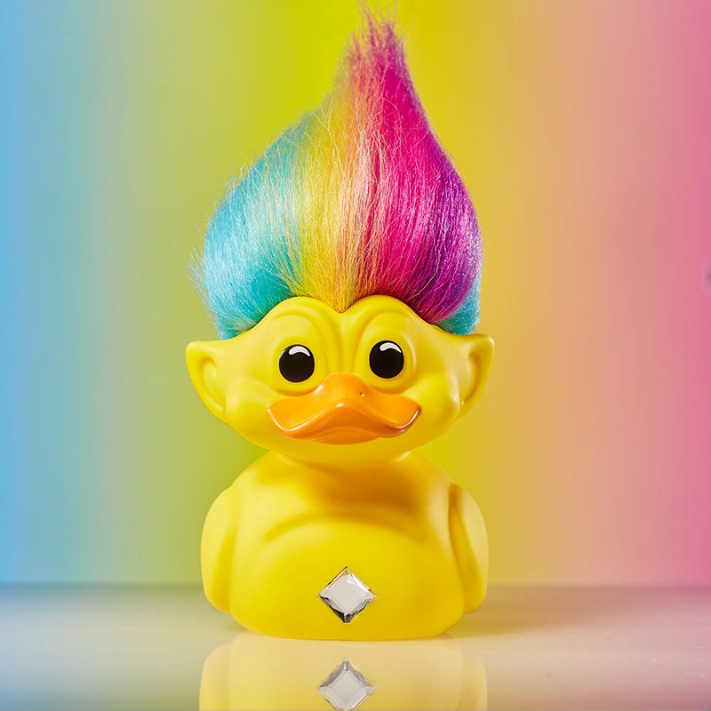 Official Trolls Rainbow Troll (Yellow with Rainbow Hair) TUBBZ Cosplaying Duck Collectable