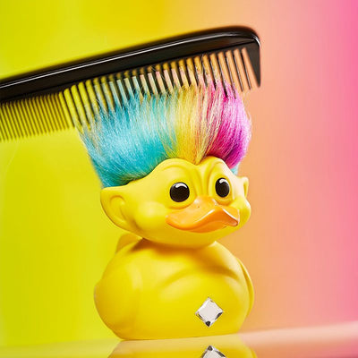 Official Trolls Rainbow Troll (Yellow with Rainbow Hair) TUBBZ Cosplaying Duck Collectable