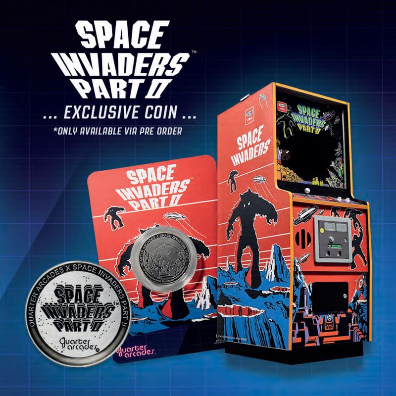 Official Space Invaders Part II Quarter Size Arcade Cabinet + Coin.