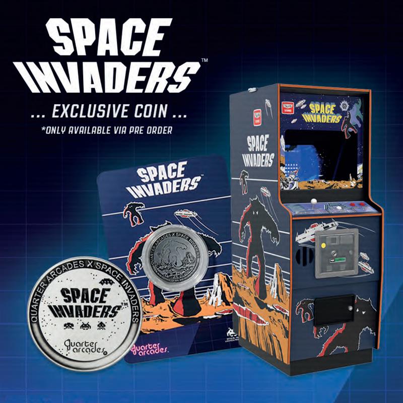 Spaceplex Coin Space Invaders Quarter Size Arcade Cabinet + Coin.