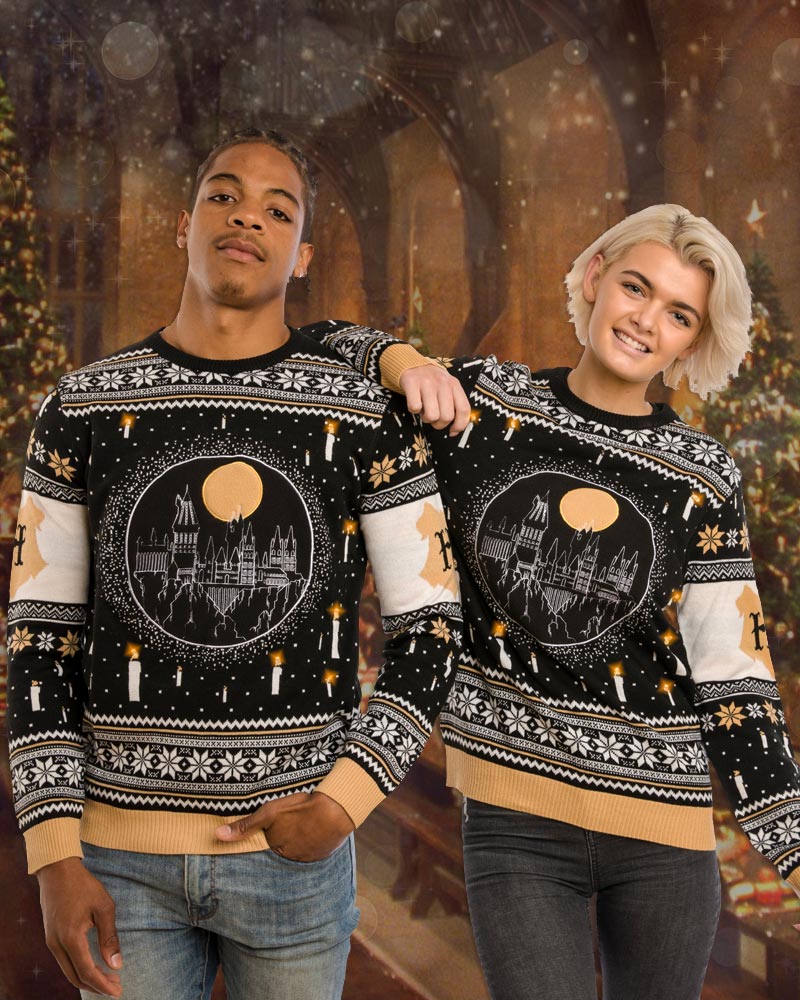 Official Harry Potter Hogwarts Castle Candles LED Christmas Jumper / Ugly Sweater