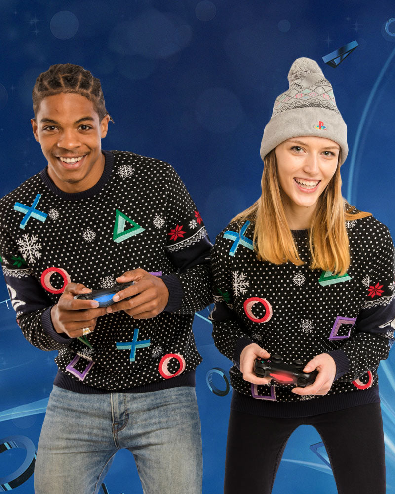 PlayStation Symbols Black Christmas Jumper / Ugly Sweater