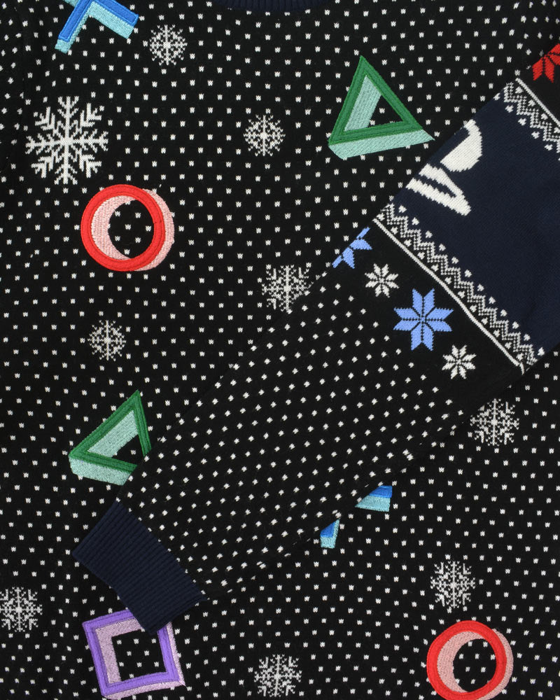 Official PlayStation Symbols Black Christmas Jumper Ugly Sweater Numskull Trade