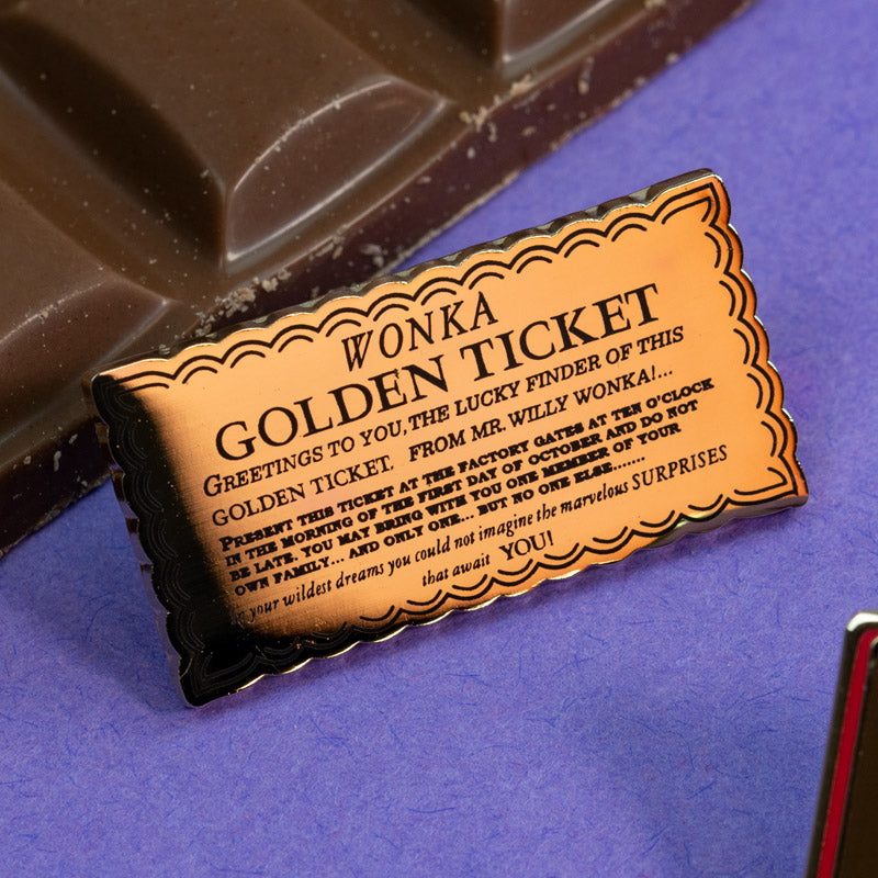 Pin Kings Willy Wonka & the Chocolate Factory Enamel Pin Badge Set 1.1 – Wonka Bar & Golden Ticket